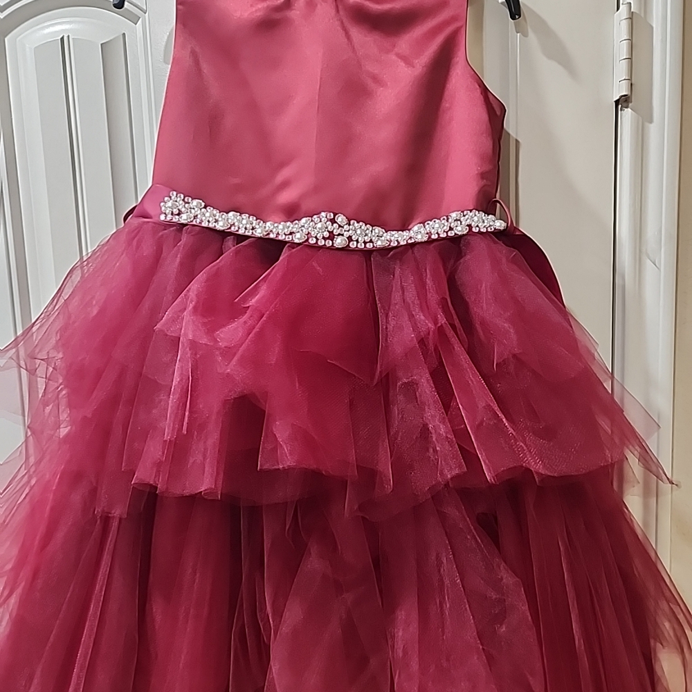 Elegant Marron Kids Dress with Beaded Waist